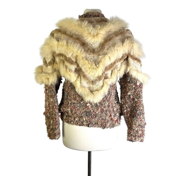 Vintage Handmade in Canada Wool Beaver Fur Luxury Zip up Cardigan Aspen Sweater - Picture 4 of 6